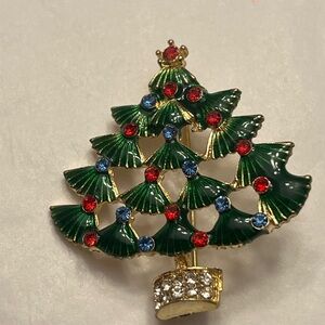 Festive Green and Gold Christmas Tree Brooch